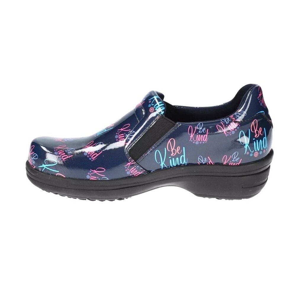 Easy Works By Easy Street Slip-Resistant "Be Kind" Clogs Shoes Navy & Pink 6W